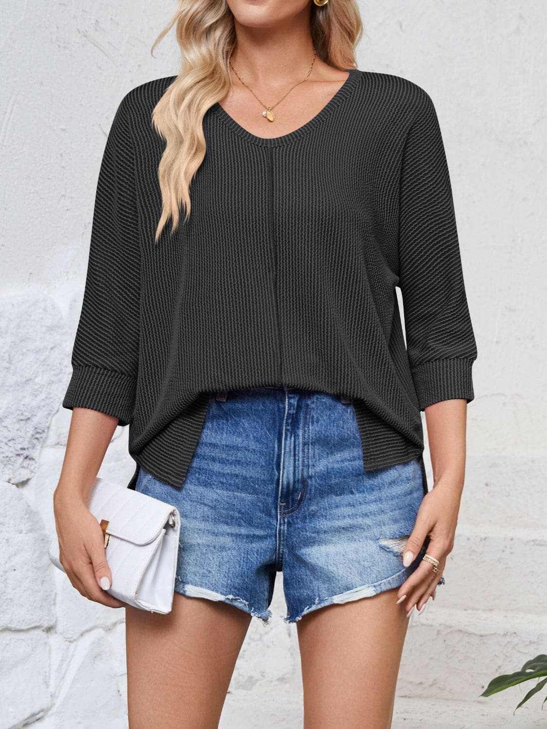 Textured 3/4 sleeve blouse - Love Salve